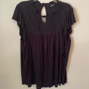 Torrid Black Jersey Knit Mock Neck Top with Lace on Top.
